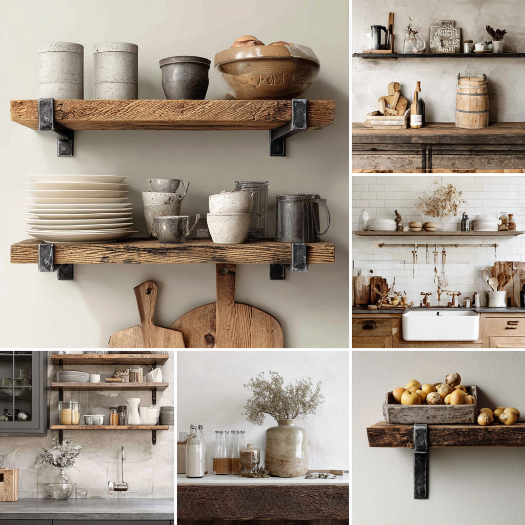 Prateleiras rústicas para cozinhas